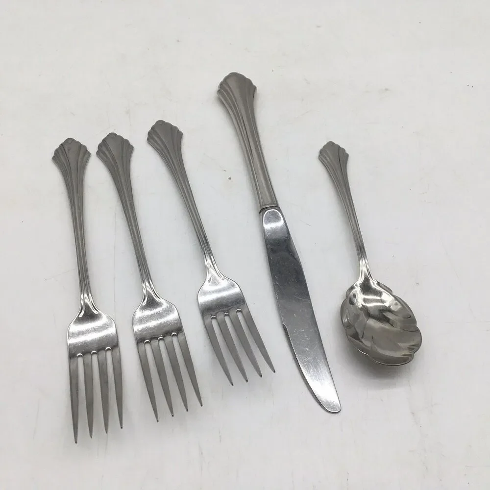 Oneida USA BANCROFT Stainless Flatware Set Of 5 - Dinner Fork Knife Sugar Spoon